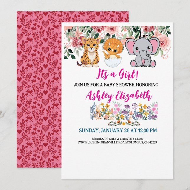 C'est une fille mignonne carte d'invitation baby s (Devant / Derrière)