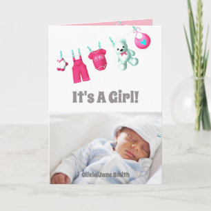 C'est une fille ! Nouveau bébé - Carte photo perso