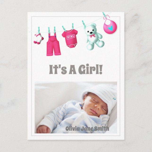 C'est une fille ! Nouveau bébé - Carte postale per (Devant)