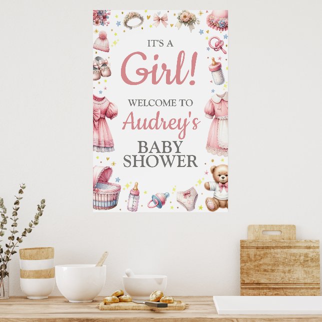 C'est une fille ! Poster suspendu baby shower (Cuisine)