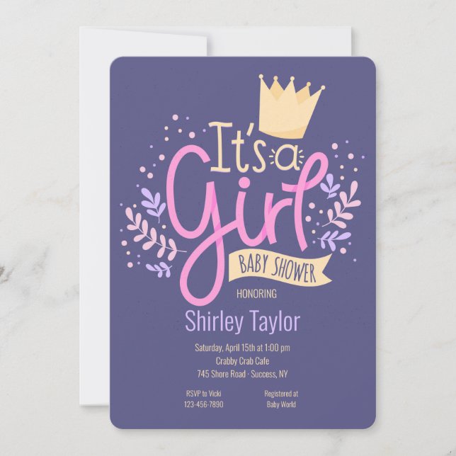 C'est une invitation à un Baby shower de fille (Devant)