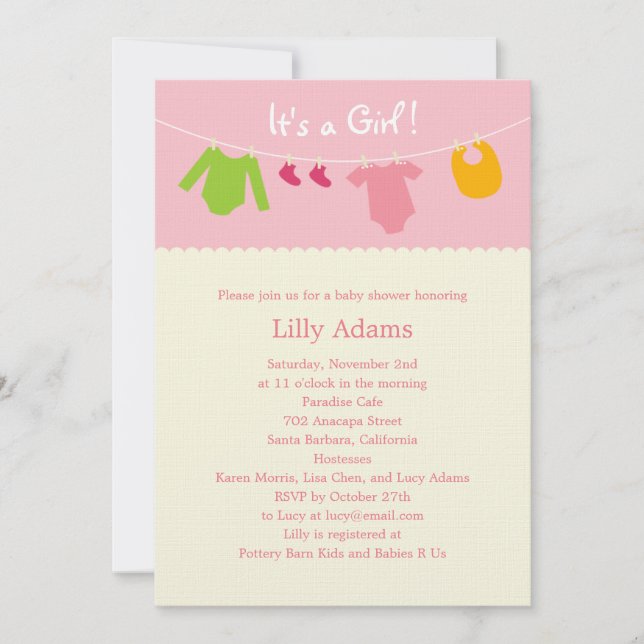 C'est une invitation à un Baby shower de fille (Devant)