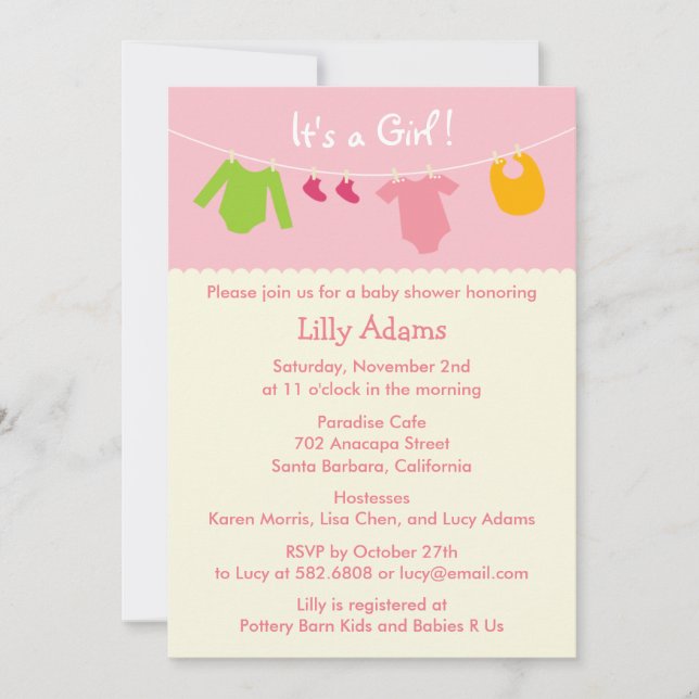 C'est une invitation à un Baby shower féminin (Devant)