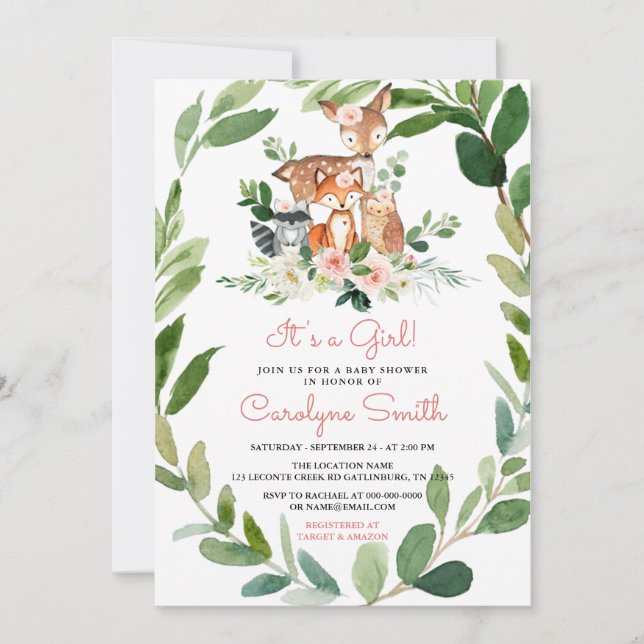 C'est une Invitation Baby shower de Fille Woodland (Devant)
