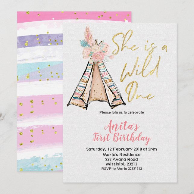 C'est une Invitation d'anniversaire sauvage Boho T (Devant / Derrière)