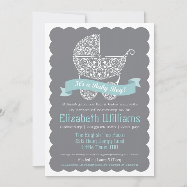 C'est une invitation de baby shower de garçon (Devant)