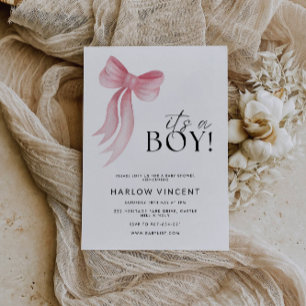 C'est une invitation de Baby shower de garçon rose