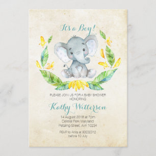 C'est une invitation de baby shower d'éléphant de