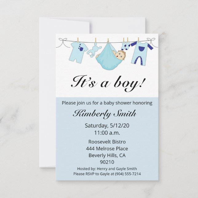 C'est une invitation de baby shower garçon (Devant)