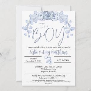 C'est une invitation garçon Baby shower, Blue flor
