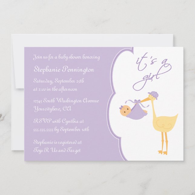 C'est une invitation pourpre de baby shower de (Devant)