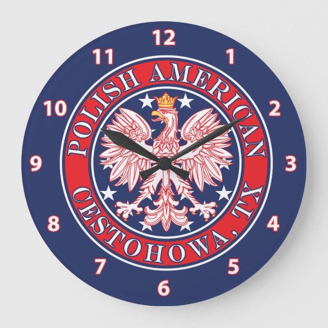 Cestohowa Texas Polish American Eagle Large Clock (Front)