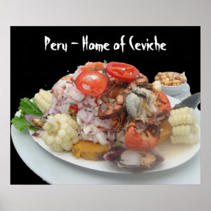 Ceviche con Mariscos -on Dramatic Black Background Poster