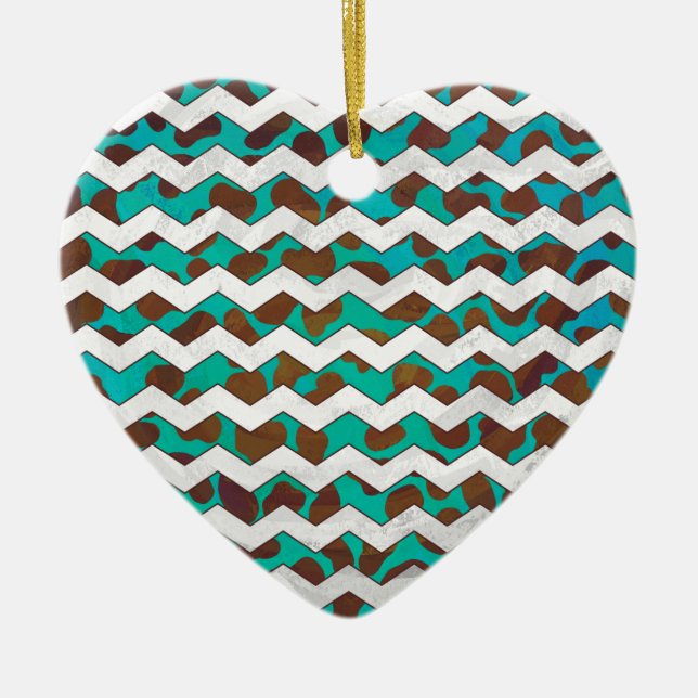 Cevron Dalmatian Brown and Teal Ceramic Ornament (Front)