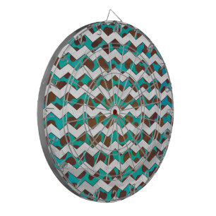 Cevron Dalmatian Brown and Teal Dartboard