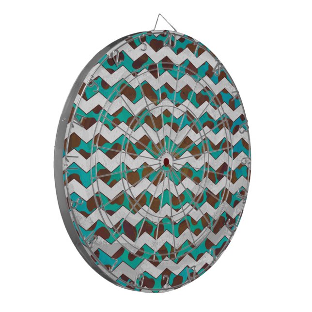 Cevron Dalmatian Brown and Teal Dartboard (Front Left)