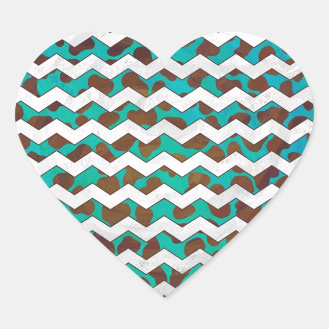 Cevron Dalmatian Brown and Teal Heart Sticker (Front)
