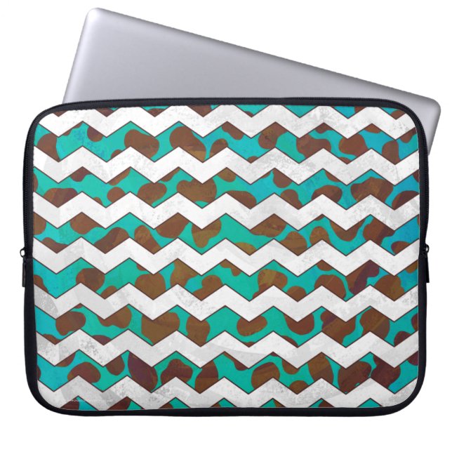 Cevron Dalmatian Brown and Teal Laptop Sleeve (Front)