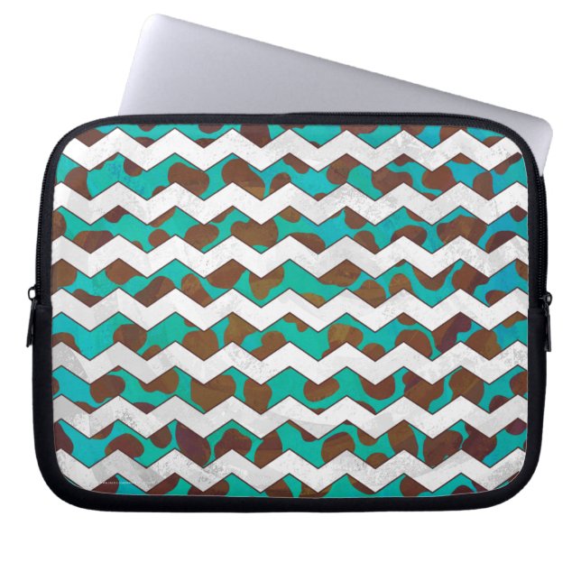 Cevron Dalmatian Brown and Teal Laptop Sleeve (Front)
