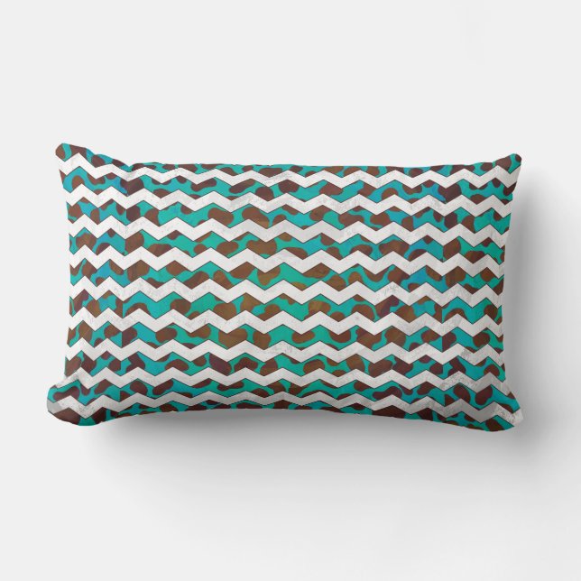 Cevron Dalmatian Brown and Teal Lumbar Pillow (Front)