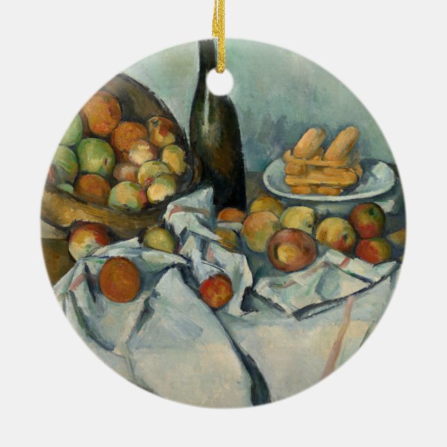 Cezanne Basket Apples Impressionism Art Ceramic Ornament (Back)