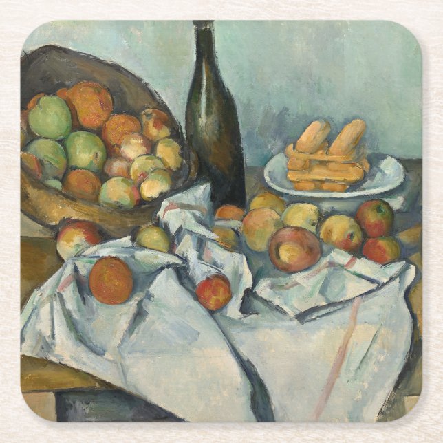 Cezanne Basket Apples Impressionism Art Square Paper Coaster (Front)
