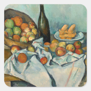 Cezanne Basket Apples Impressionism Art Square Sticker