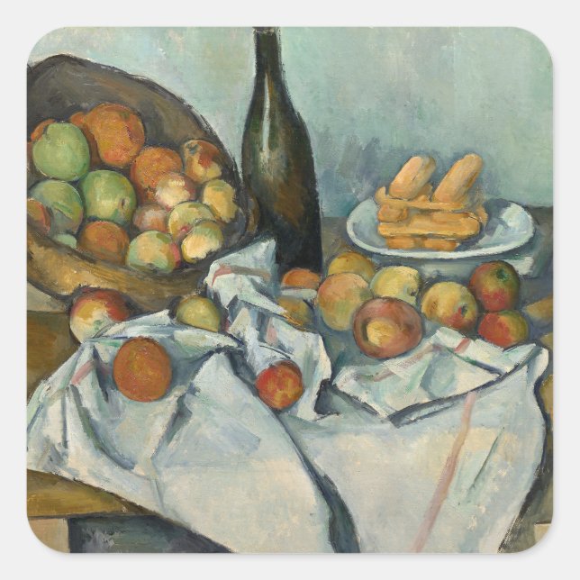 Cezanne Basket Apples Impressionism Art Square Sticker (Front)