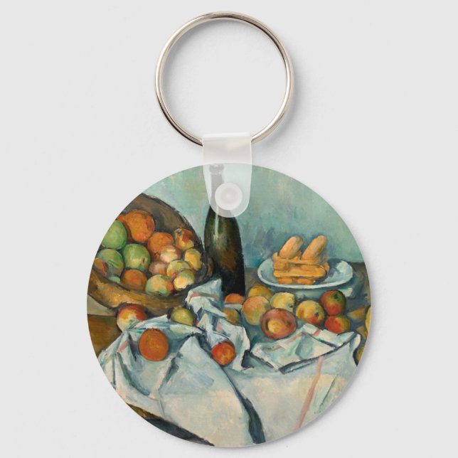 Cezanne Basket of Apples Impressionist Painting Keychain (Front)