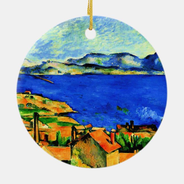 Cezanne - Gulf of Marseille, famous painting, Ceramic Ornament (Back)