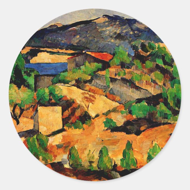 Cezanne - Mountains seen from l'Estaque Square Classic Round Sticker (Front)