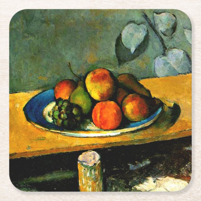 Cezanne - Peaches, Pears and Grapes Square Paper Coaster (Front)