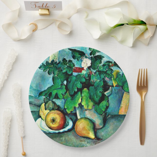 Cezanne - Pot of Primroses and Fruit Paper Plate (Wedding)