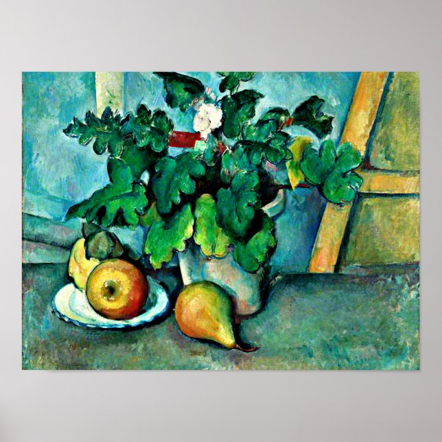 Cezanne - Pot of Primroses and Fruit Poster (Front)