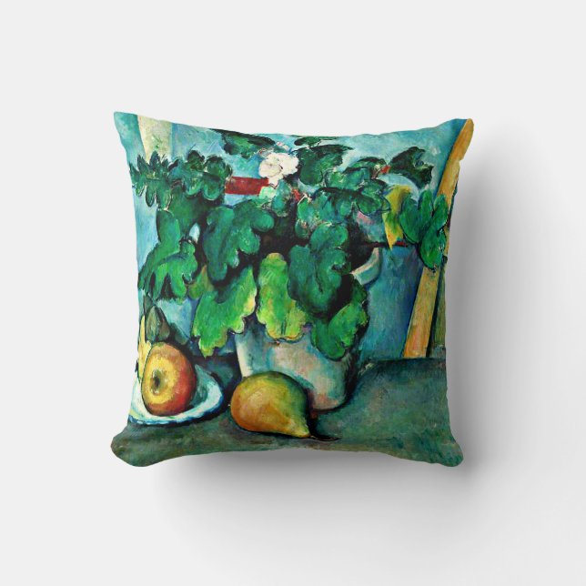 Cezanne - Pot of Primroses and Fruit Throw Pillow (Front)