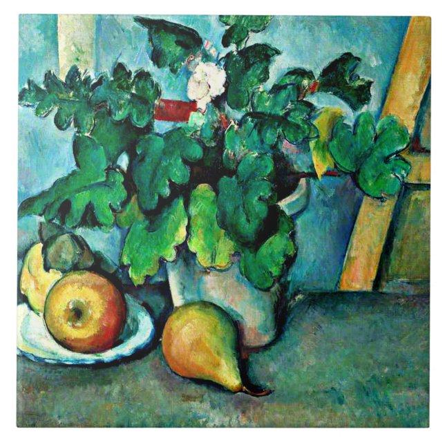 Cezanne - Pot of Primroses and Fruit, Tile (Front)