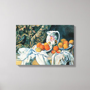 Cezanne Still Life Curtain,Flowered Pitcher,Fruit Canvas Print