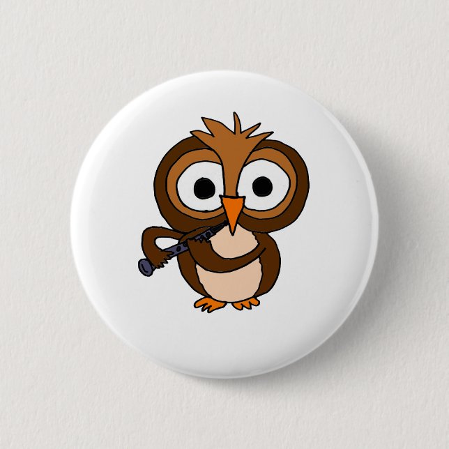 CF- Funny Owl Playing the Clarinet 2 Inch Round Button (Front)
