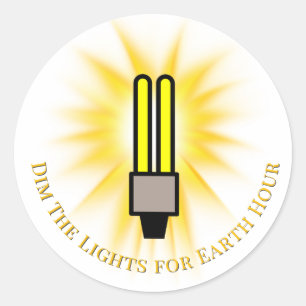 CFL Bulb Dim The Lights Earth Hour Classic Round Sticker