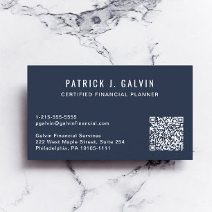 CFP Financial Planner QR Code Blue Business Card
