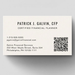 CFP Financial Planner QR Code Cream Business Card