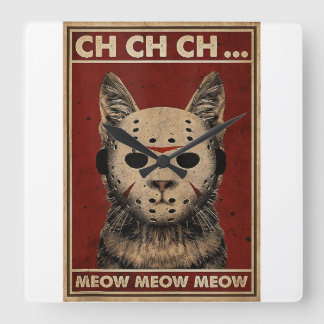 Ch Ch Ch Meow Meow Scary Halloween Cat Horror Slas Square Wall Clock