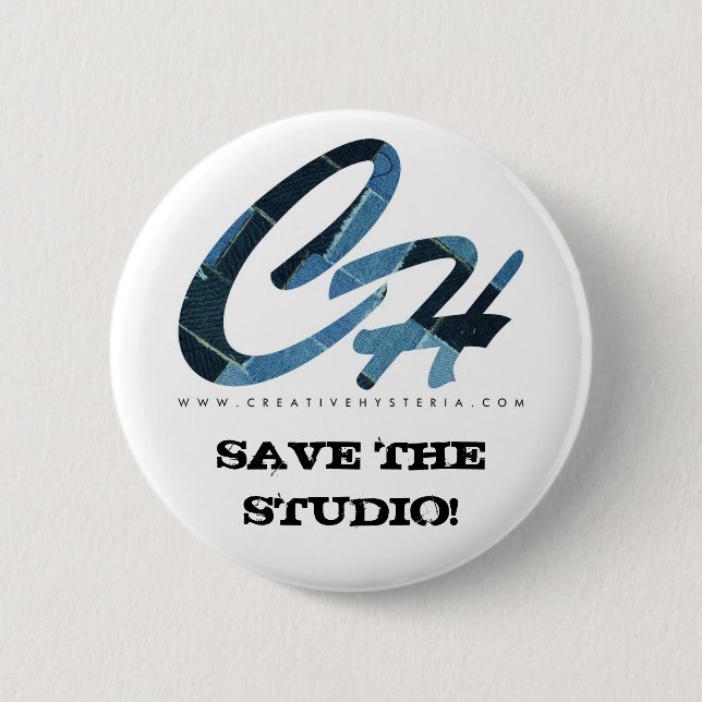 CH-SAVE THE STUDIO BUTTON-DENIM BLUE 2 INCH ROUND BUTTON (Front)
