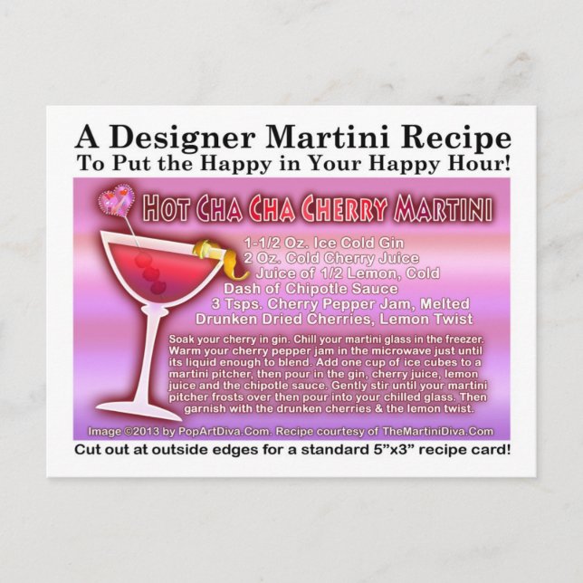CHA CHA CHERRY MARTINI RECETTE CARTE POSTALE (Devant)