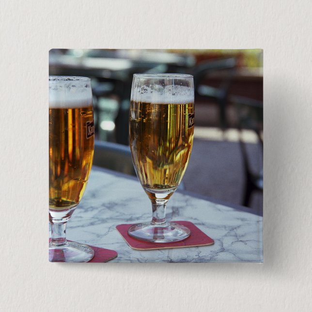 Chablis; two cool beers at 42 degrees hot summer 2 inch square button (Front)