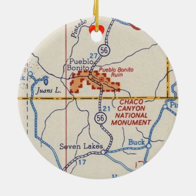 Chaco Canyon Vintage Map Ceramic Ornament (Back)