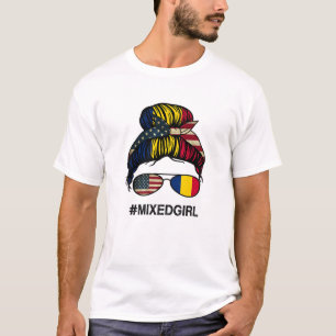 Chad American Flag - USA Chadian Messy Bun T-Shirt