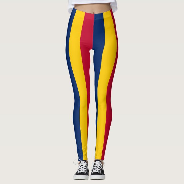 Chad National Flag Colours Vertical Striped Leggings (Front)