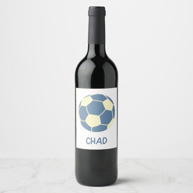 CHAD Soccer Ball with Blue and Yellow Stripes Real Wine Label (Front)