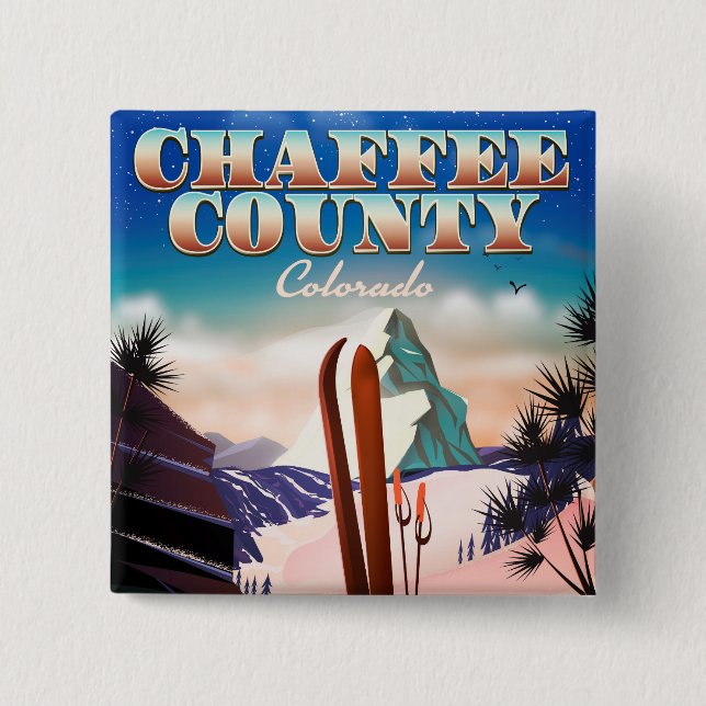 Chaffee County, Colorado ski poster. 2 Inch Square Button (Front)